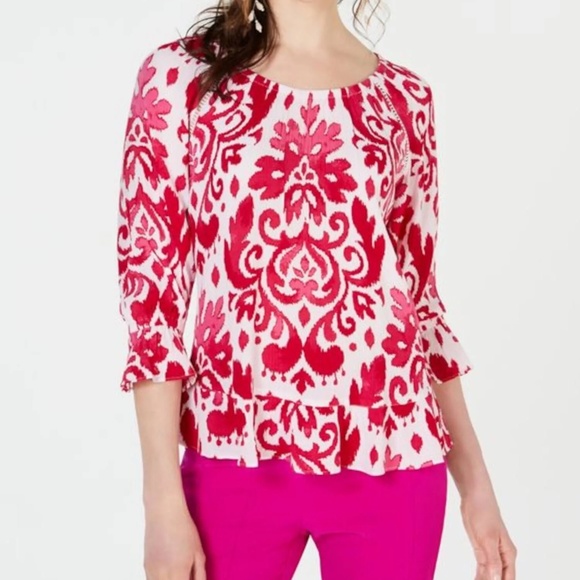 INC International Concepts Blouson-Sleeve Peasant Top - Picture 1 of 12